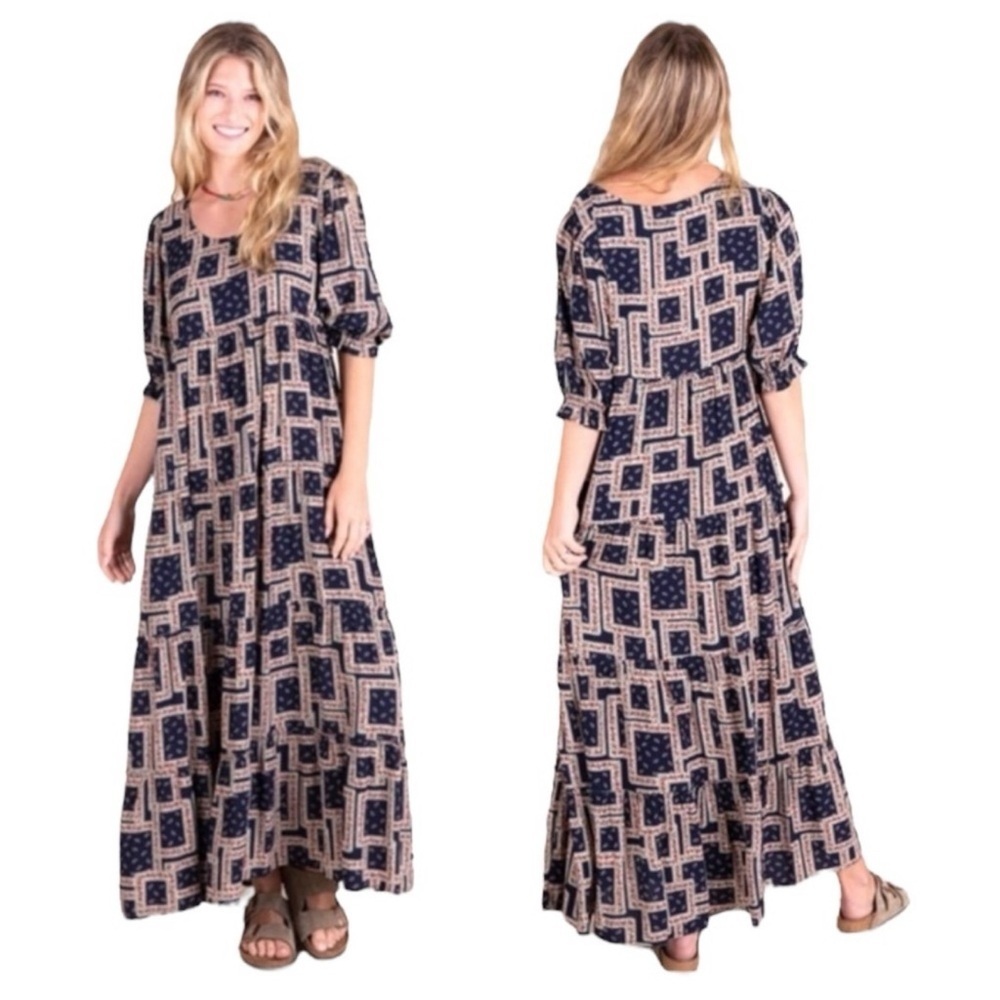 Natural Life Collette Navy Floral Maxi Dress size L